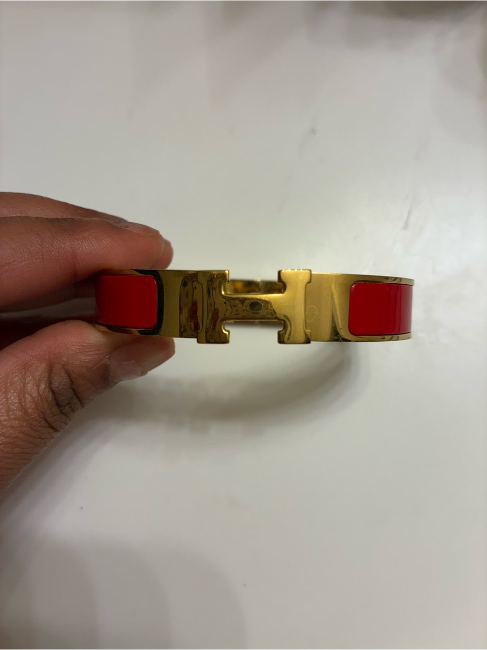Hermes Gold and Red Enamel Clic H Bracelet